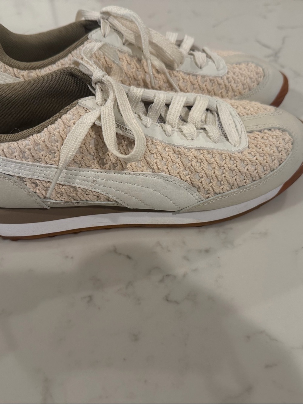 Puma Women's Knit Runner Sneakers in Cream and White